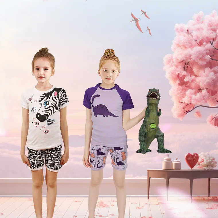 Two girls in Family Feeling short sleeve summer sets