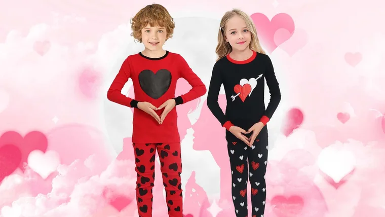 A boy and a girl in Family Feeling heart print sets