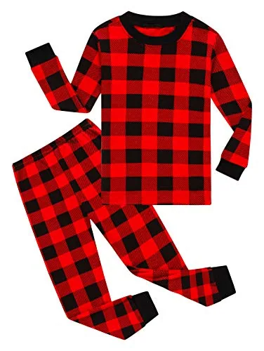 Christmas Plaid Long Sleeve Pajama Set, Red (size 4)
