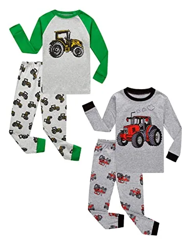Tractor Long Sleeve Pajama Set, Grey (4 piece)
