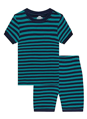 Striped Short Sleeve Pajama Set, Blue