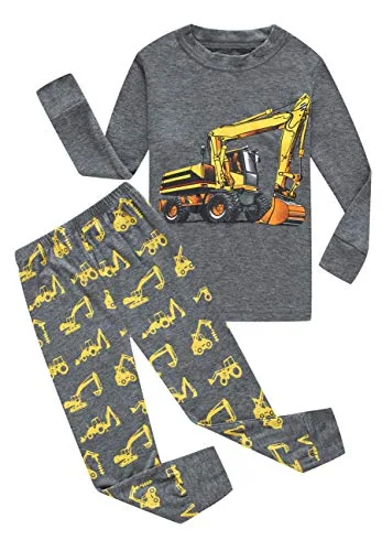 Excavator Long Sleeve Pajama Set, Grey (size 12)