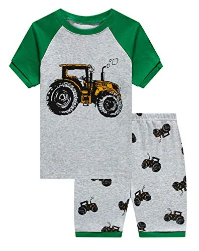 Tractor Short Sleeve Pajama Set, Grey