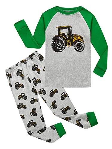 Tractor Long Sleeve Pajama Set, Grey