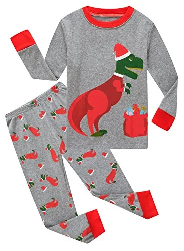Christmas Dinosaur Long Sleeve Pajama Set, Grey (size 3)