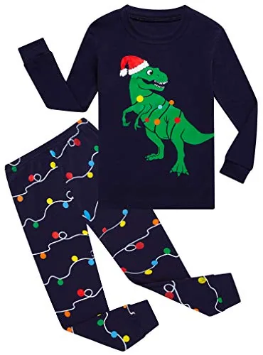 Christmas Dinosaur Long Sleeve Pajama Set, Blue (size 6)